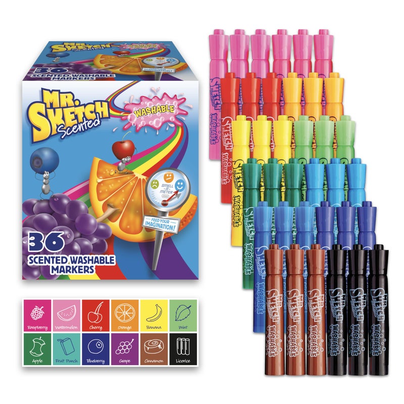 Mr. Sketch Scented Washable Markers, Chisel Tip Marker, Assorted Colors, 36 Count - Image 1